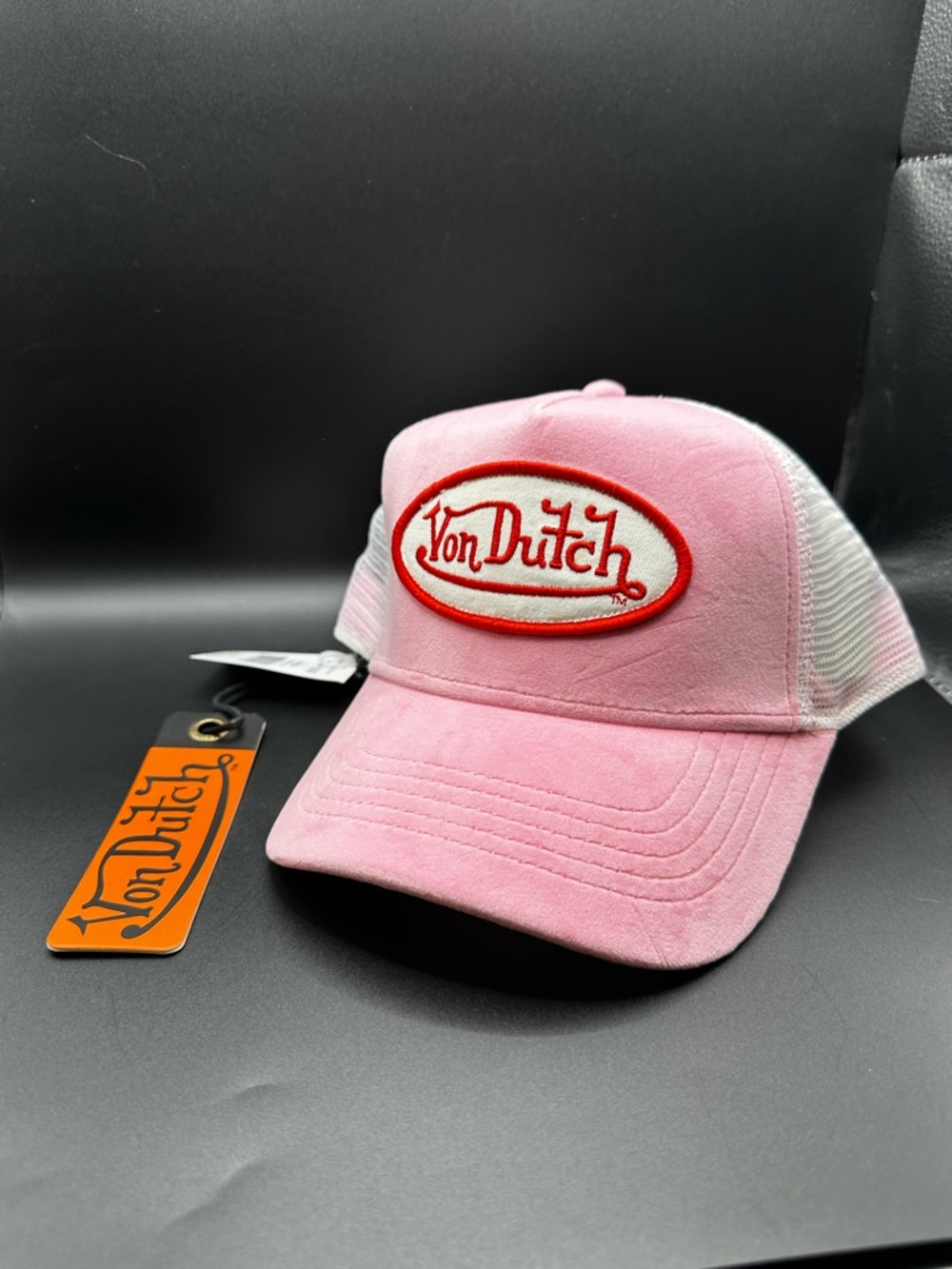 Von Dutch Pink Velvet and White Mesh Trucker Snapback Hat